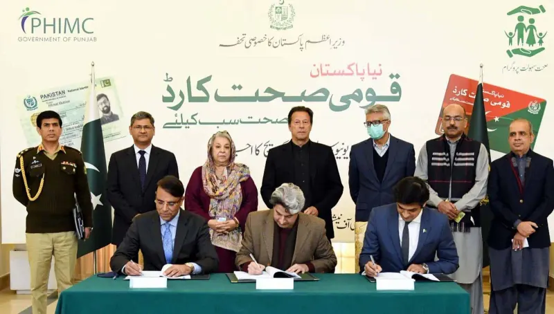 Prime Minister Imran Khan stand witness as the Federal Government and Punjab Govt signs MoU with State Life Insurance for implementation of Universal Health Coverage of Sehat Sahulat Program in Punjab and Islamabad Capital Territory.