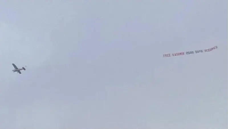 Plane with Free Kashmir Banner Flies over UK Football Stadium