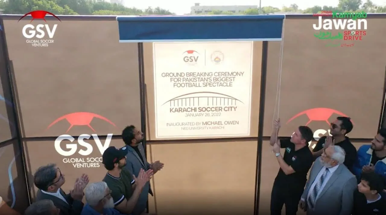 Michael Owen Inaugurates first football stadium in NED University Karachi