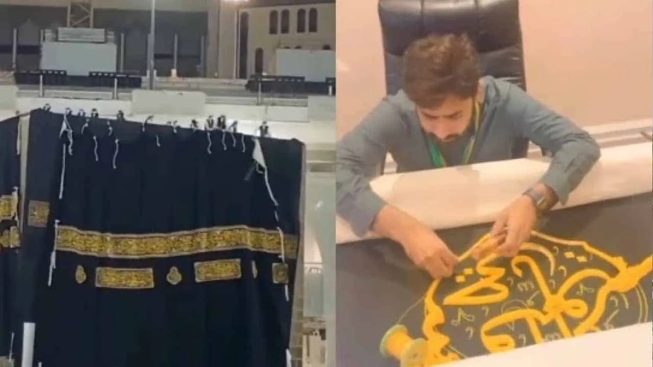 Abrar-ul-Haq stitches Ghilaf-e-Kaaba in Saudi Arabia