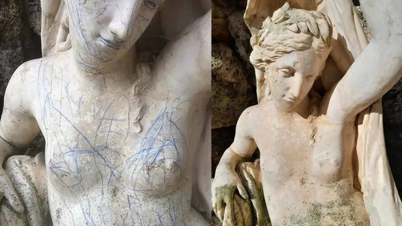 Children scribble over 230-year-old statue with crayons handed out at museum