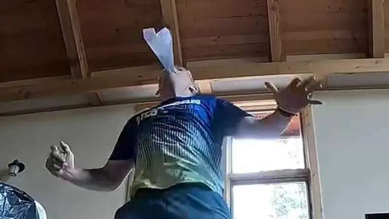 Man Sets Record Catching 20 Paper Planes by Mouth