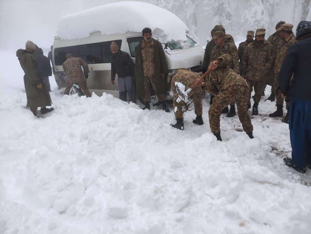 Army Troops engage in evacuating stranded tourists in Murree