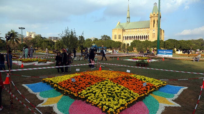 Historical Karachi park blooms with colors of marigold on 3-day exhibit
