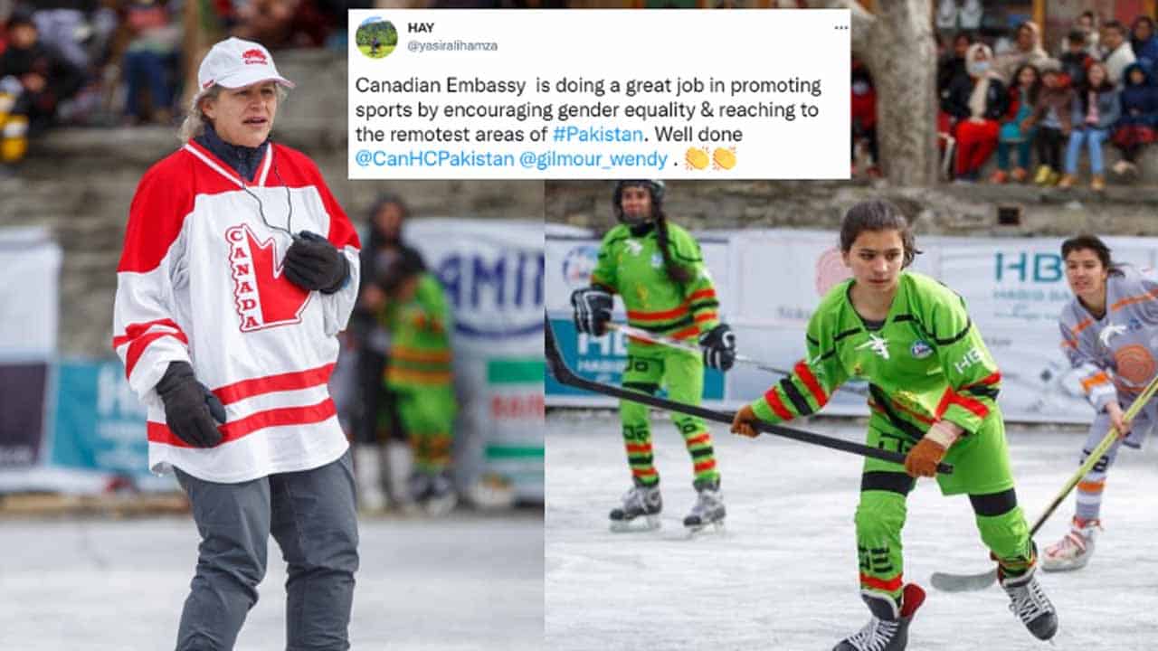 Canadian High Commissioner Wendy Gilmour wins hearts after refereeing a girls' ice hockey match in Hunza
