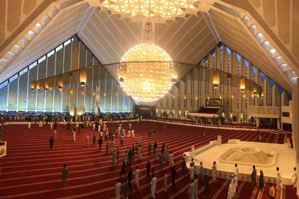 Grand Turkish Chandelier at the interior of Faisal Mosque Islamabad