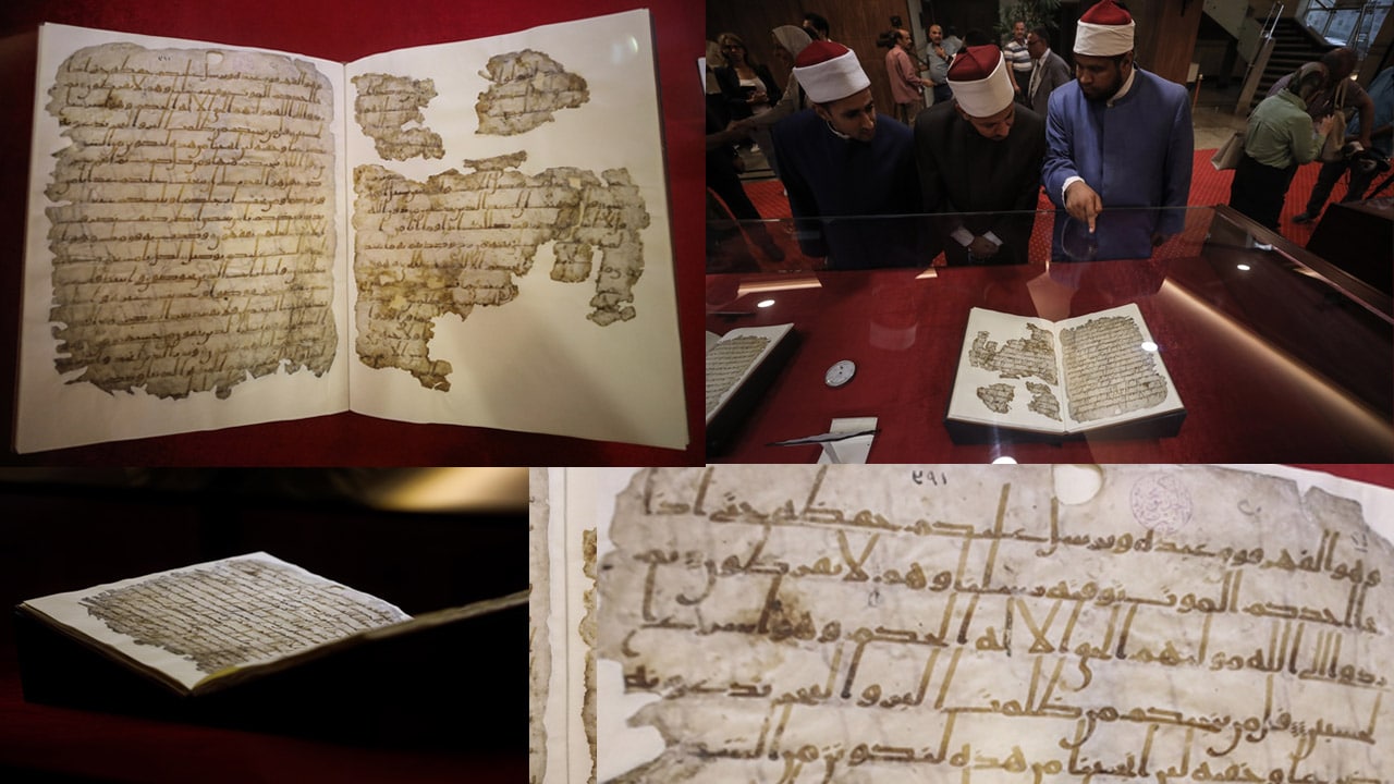 A 1,400-year-old Manuscript of the Holy Quran is being displayed at the Book House in Cairo, Egypt