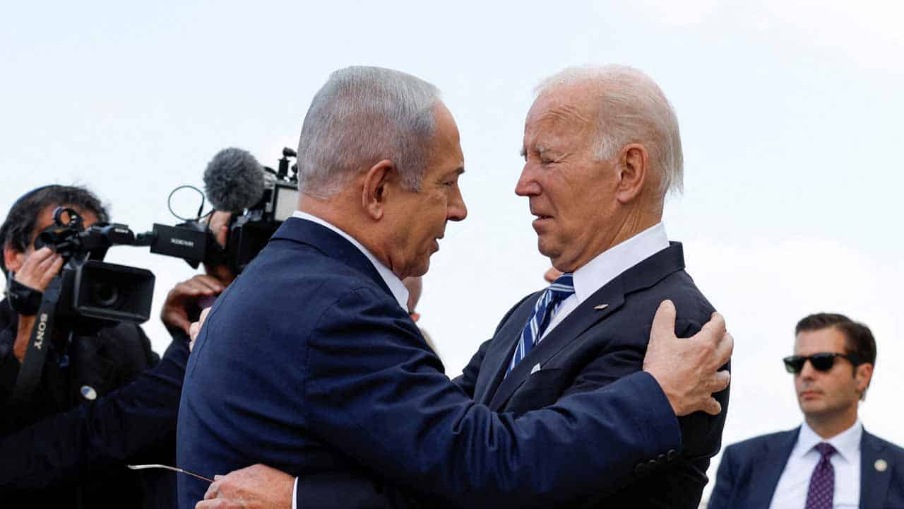 Biden lands in Israel, hugs Netanyahu and Herzog on tarmac