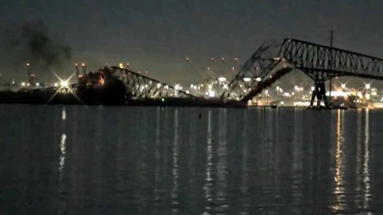 Major bridge collapses in Baltimore after cargo ship rams into pylon